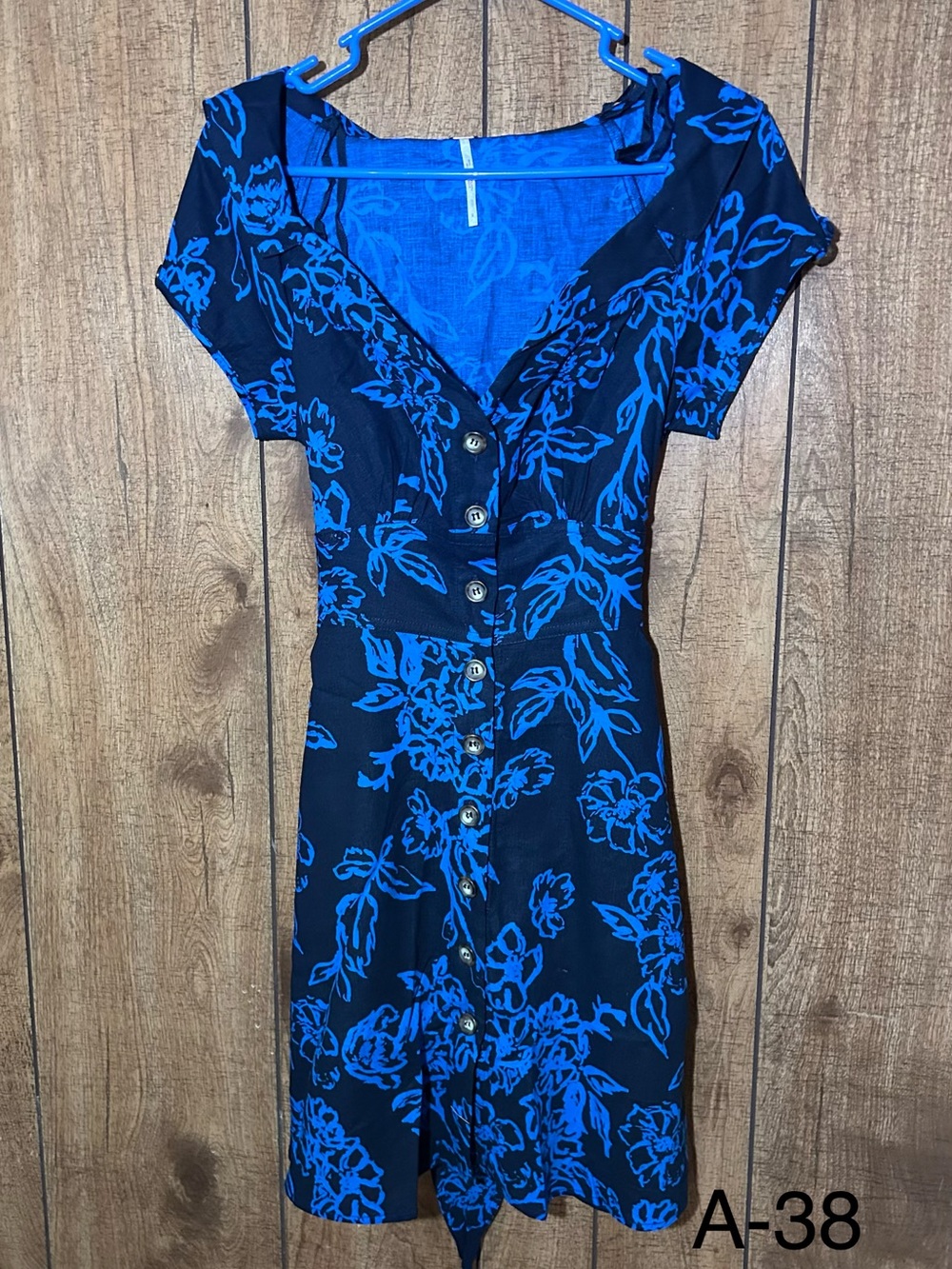 Free People Black Mini Dress with Electric Blue Floral